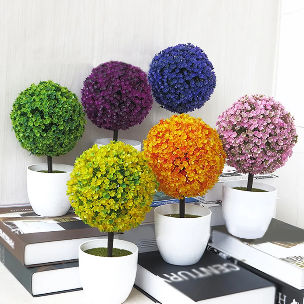 

pot de fleur Artificial Potted Plant Plastic Grass Ball Topiary Tree w/ Pot Home Table Decor maceteros decorativos