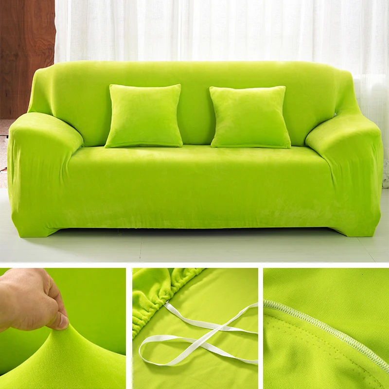 Plush Fabirc Elastic Sofa Cover Black Grey Coffee Fashion Armchair Sectional Couch Covers Non-slip Slipcover 1/2/3/4 Seater - Цвет: Model 6 Green