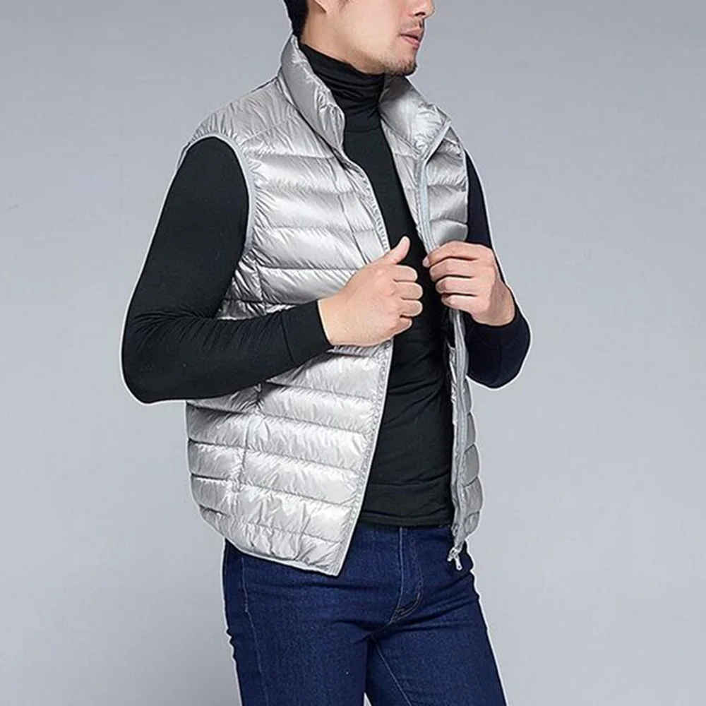Men Thin Domn Vest Casual Light Men Down Vest Top Selling Zipper Big Size New Arrival 6 Colors Male White Duck Down Vest MWB014