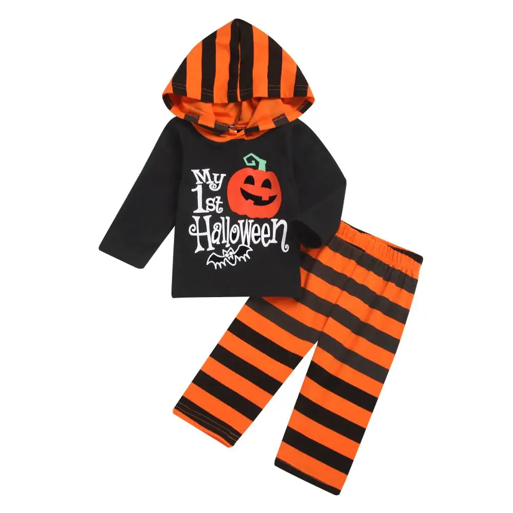 

New Toddler Kids Baby Boy Halloween Outfit Clothes Pumpkin Cartoon Hoodies Tops Pants Costume Clothing Set