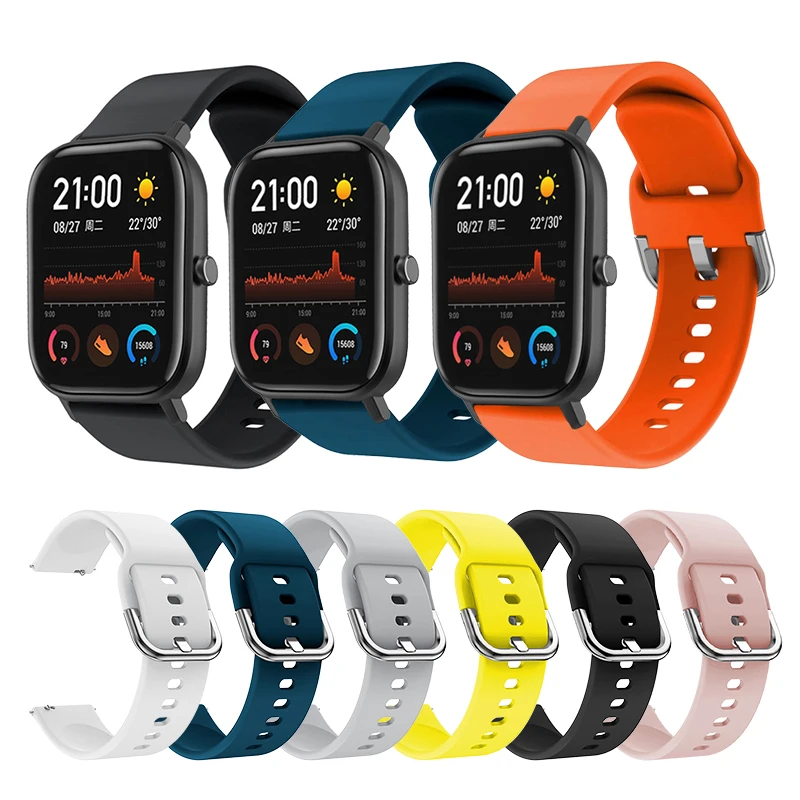 Силиконовый ремешок для Xiaomi Huami Amazfit Bip GTS Stratos 2 Pace Band 20 мм спортивный Samsung Gear S3 Huawei