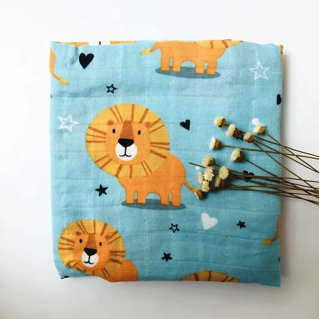 60*60cm Muslin Bamboo Cotton Baby Blanket Baby Newborn Blankets Newborn Swaddle Wrap Burp Cloths Towel Pielucha dropshipping Lion