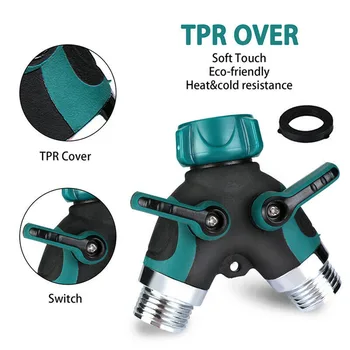 

2-Way 3/4 Inch Garden Hose Connector Splitter Y Connector Shut Off Water Valves Hose Splitter Water Pressure 0.8Mpa
