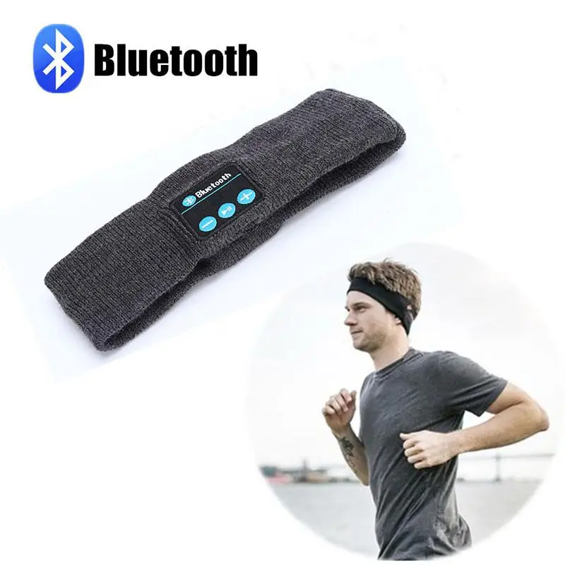 1 шт. Bluetooth вязаная повязка на голову Sweatband беспроводные наушники гарнитура динамик упражнения Серый Белый Встроенный аккумулятор