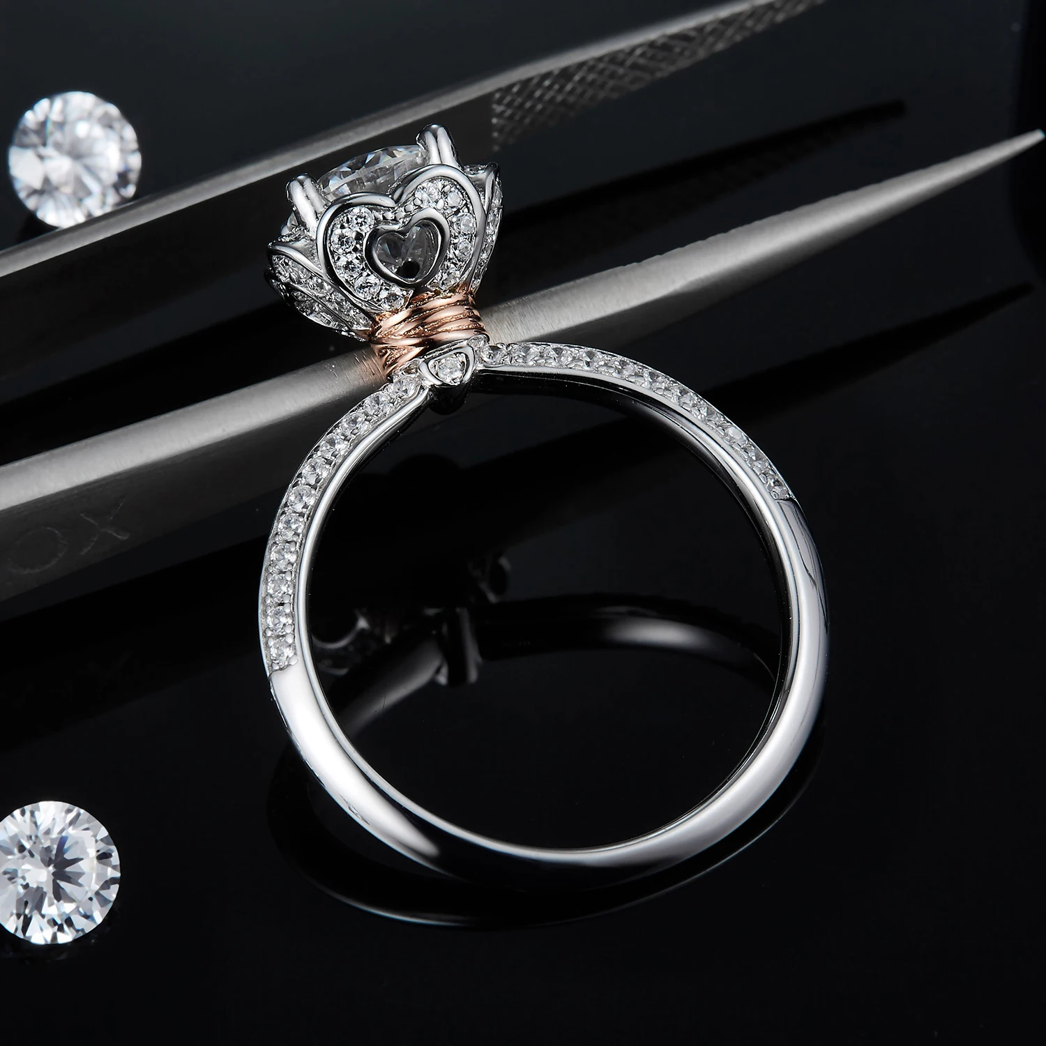 RICA FELIZ 925 Sterling Silver Moissanite Ring 1.0Ct Round Bypass Floral Halo Moissanite Engagement Rings For Women Wedding RicaFeliz • 2022
