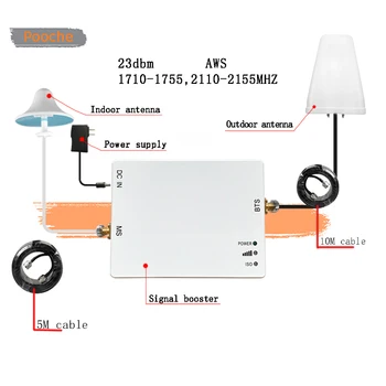 

POOCHE 23dBm AWS Mobile Signal Repeater High Power 500-700m2 AWS Cellular Amplifier 2G 3G 4G Booster for House