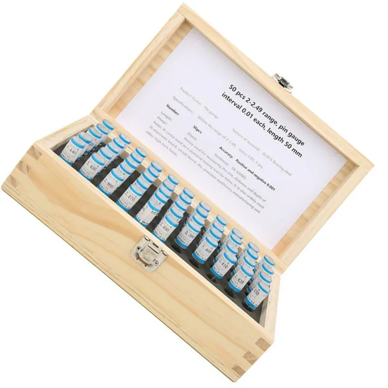 

New Arrival 50 PCS Pin Gauges With English User Manual And Wood Box GCR15 Bearing Steel 50mm Bearing Steel Hardness 58-63HRC