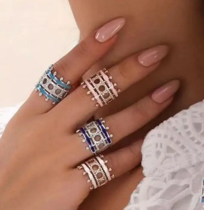 Janekelly anillos de cadena de eslabones de lujo con piedras de