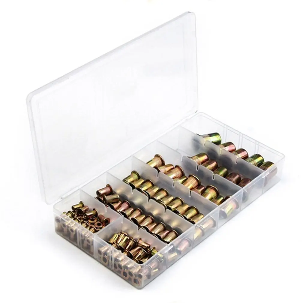 

165Pcs/Set M3,M4, M5, M6, M8, M10, M12 Mixed Zinc Plated Carbon Steel Rivet Nut Threaded Rivnut Insert Set