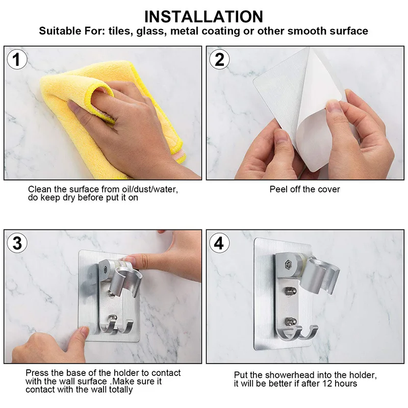 Adhesive Hook bathroom hardware set bathroom hardware accessories ZhangJi No drill Traceless Adjustable Self-adhesive Shower Bracket Rustproof Aluminum Bathroom Accessory