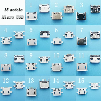 

150pcs/lot 15 Models Micro USB Connector Charging Port Female Socket 5 Pin Microphone Tablet Connector Jack Replacement