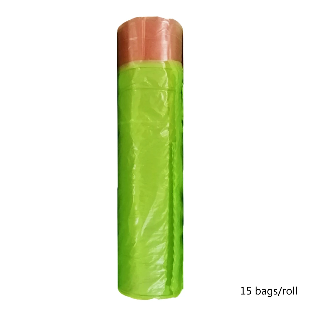 15 Bags/Roll Durable Trash Bag Household Drawstring Strong Disposable Kitchen Plastic Wastebasket Trash Pouch