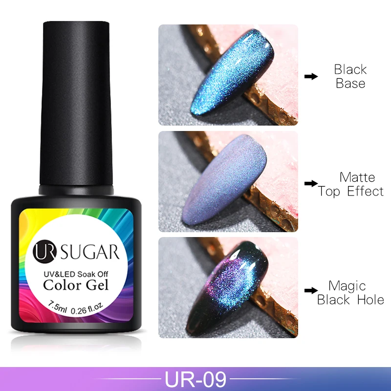 UR-09 Ur Sugar 9D Galaxy кошачий глаз светодиодный Гель-лак для ногтей Хамелеон для использования с магнитом УФ Гель-лак для ногтей гель для ногтей нужно черное Базовое покрытие замочить - Цвет: UR-09