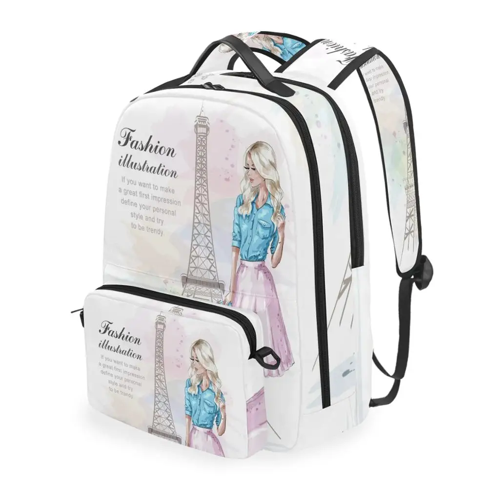 

ALAZA School Bags Women 2-in-1 multi-function Backpack girl Eiffel tower printDetachable Backpacks Student Schoolbag Leisure bag