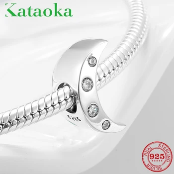 

Real 925 Sterling Silver Curved moon Clear CZ Charms Beads Fit Original European Charm Bracelet Bangles Jewelry making