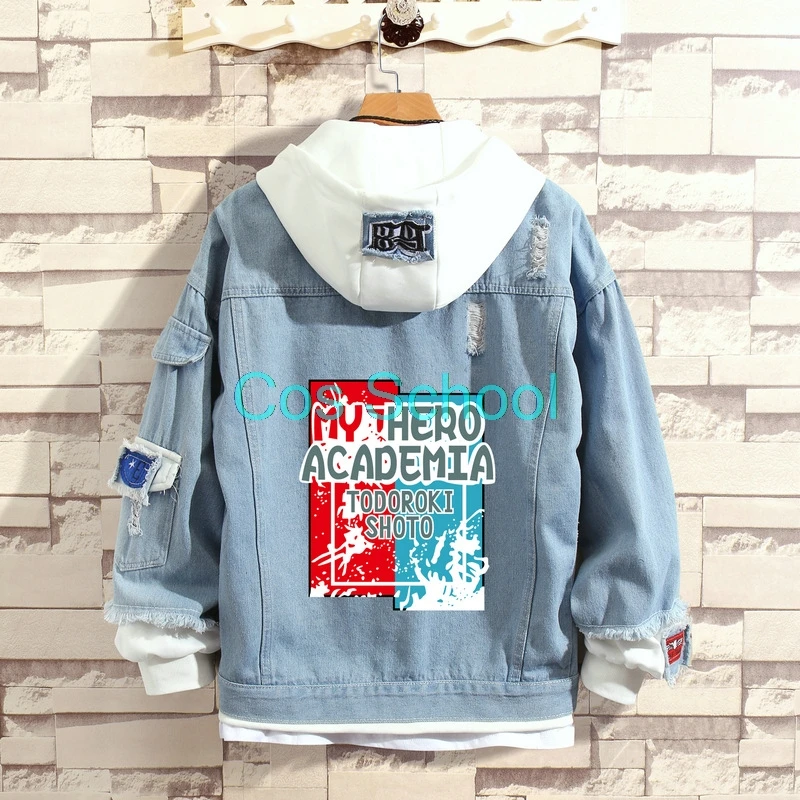 Cos School Boku no My Hero Academia Plush Denim Jacket Todoroki Shouto Winter Coats Midoriya Izuku Winter Hooded Zipper Costumes