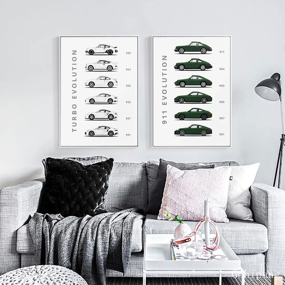 Canvas Hd Prints Pictures Wall Artwork Green Car Evolution Painting Nordic Home Decoration Modular Modern Poster For Living Room | Дом и сад