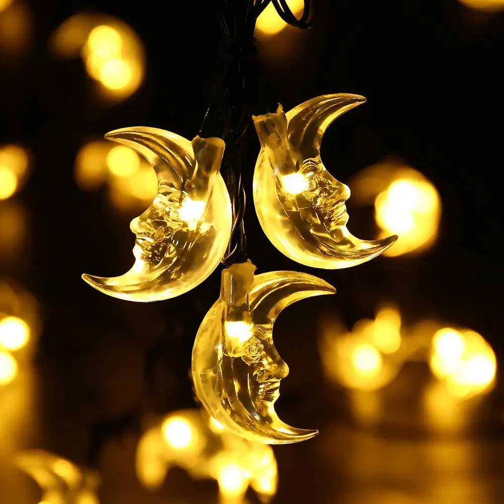 LED Moon Shape Light String Fairy Lights Solar Powered Christmas Decoration