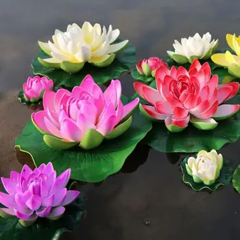 

6PCS Simulation Lotus Lilies Artificial Plastic Pond Plants Home Fish Tank Decoration 4PCS Size M And 2PCS Artificial Flowers