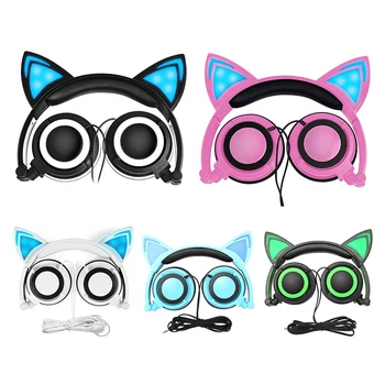 

Cat Ear Headphones Foldable Over Ear Earphone with LED Flash light