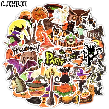 

50 PCS Happy Halloween Stickers Horror Bat Ghost Demon Decal Decoration Party Sticker to Scrapbook Car Laptop Luggage Skateboard