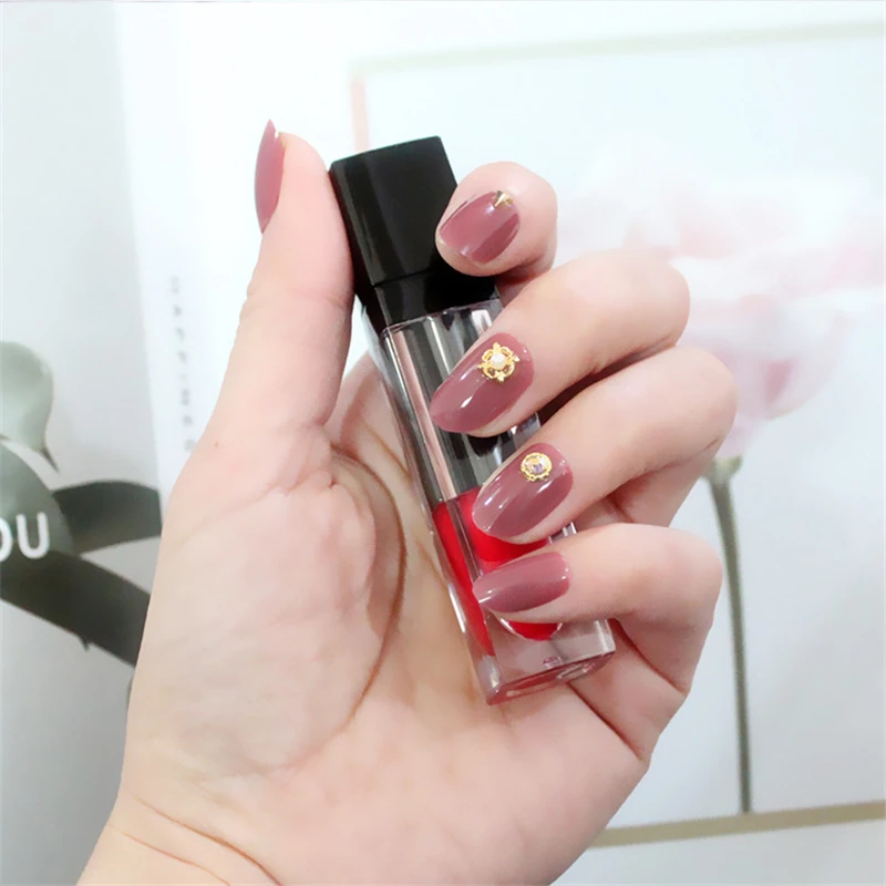 Nusx 24pcs Shiny Pink Fake Nails Art Decoration Bride Short Round Head Pure Color False Nail 3