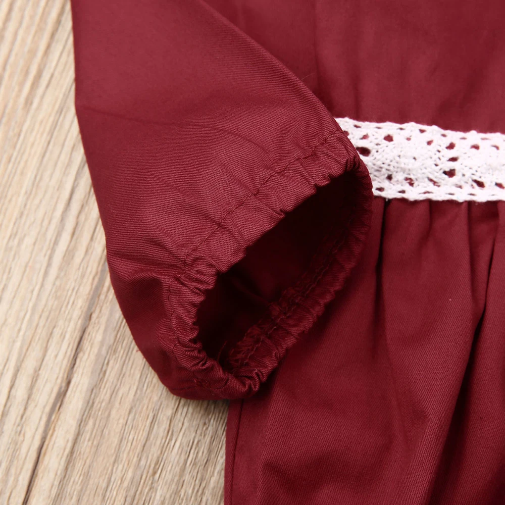 Brand New Baby Set Newborn Infant Baby Girl Solid Lace Romper Jumpsuit Autumn Bow Headband Button Long Sleeve Autumn Ruffle