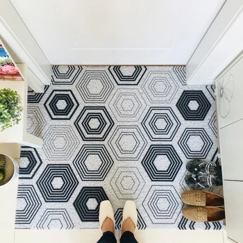 

Geometric polygon printed pvc door mat home entrance dust-proof anti-slip carpet floor kitchen bathroom rug washable can be cut