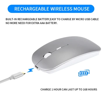 

2.4Ghz Wireless Mouse Rechargeable Slient Mice Slim Adjustable DPI Supports Charging while Using for Apple Mac PC
