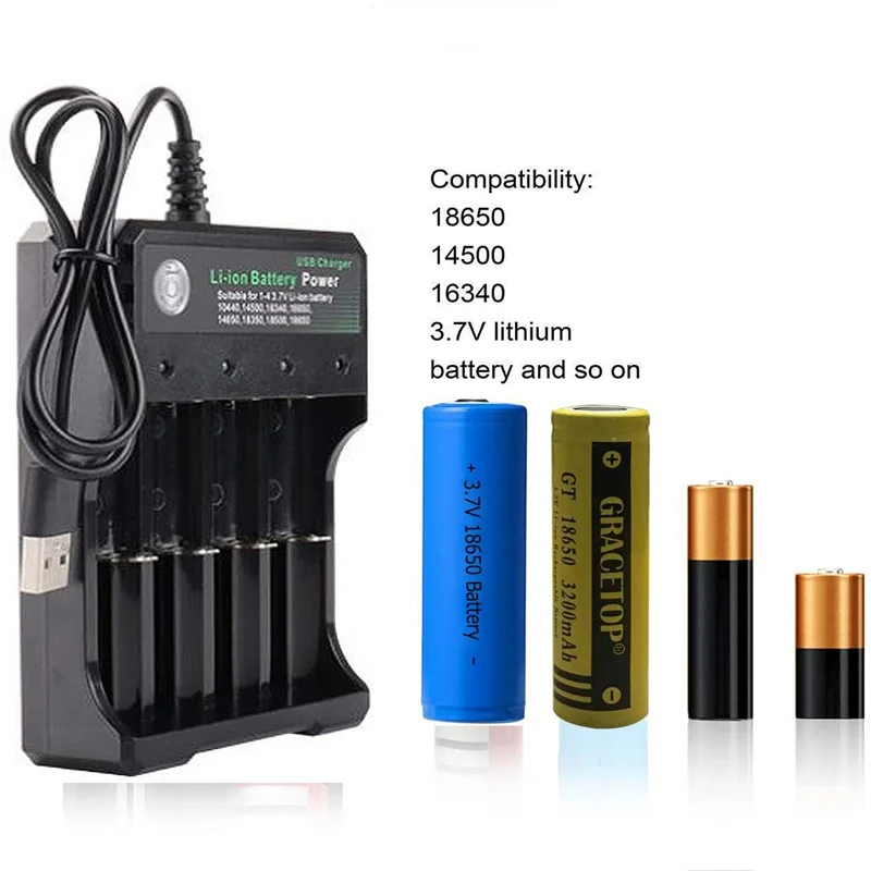 4 Slot Battery Charger for Rechargeable Batteries 3.7V Li-ion 18650 14500 16340 10440 Universal Multi-function USB |
