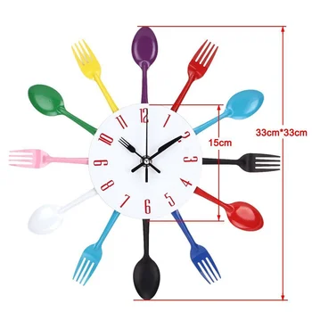 

New Kitchen Wall Clock, 3D Removable Modern Creative Cutlery Kitchen Spoon Fork Wall Clock Mirror Wall Decal Wall Sticker Room H