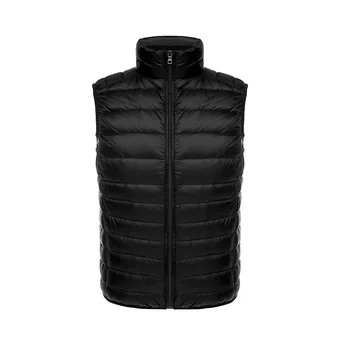 

Normal Length Zipper Down Jacket Men Large Size Overcoat Stand Collar Parka Black Sleeveless Winter Warm Duck Down