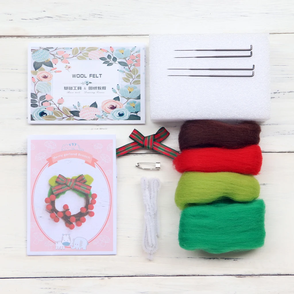 

Berry Wreath Brooch Wool Felt Craft DIY Non Finished Poked Set Handcraft Kit For Needle Material Bag Pack