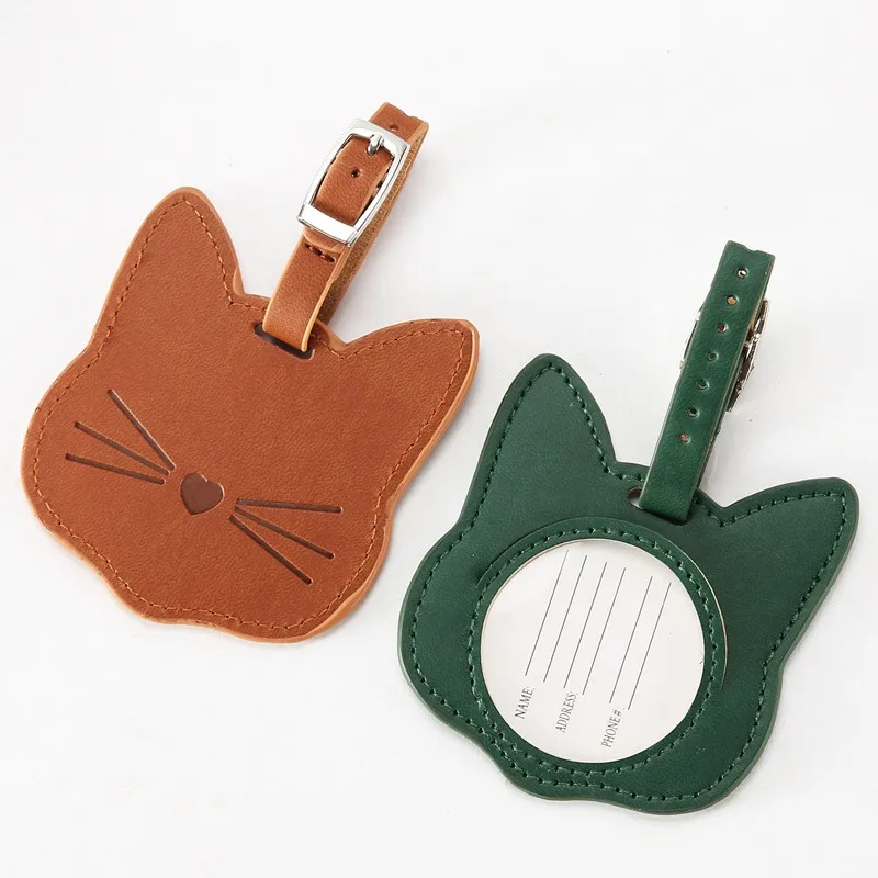 Кожаная бирка для чемодана Kawaii Cat держатель с мультипликационным ID адресом