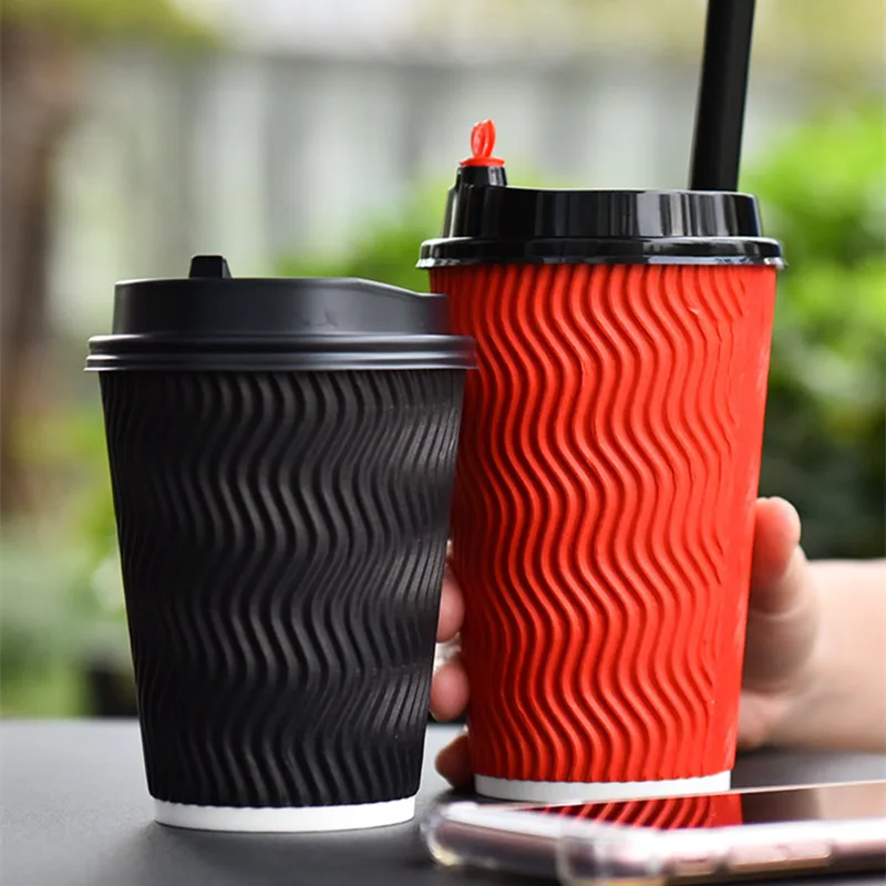 

50pcs High quality thicken double layer hot drink paper cups 8oz/12oz/16oz party birthday favor disposable coffee cup with cover