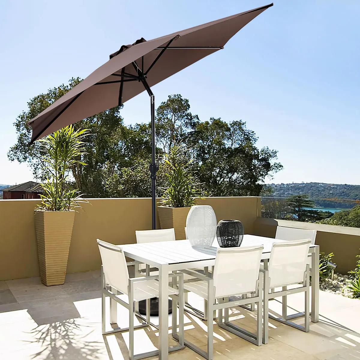 Outdoor Patio Market Multi Color Steel Umbrella Adjustable Crank Tilt 9 Ft