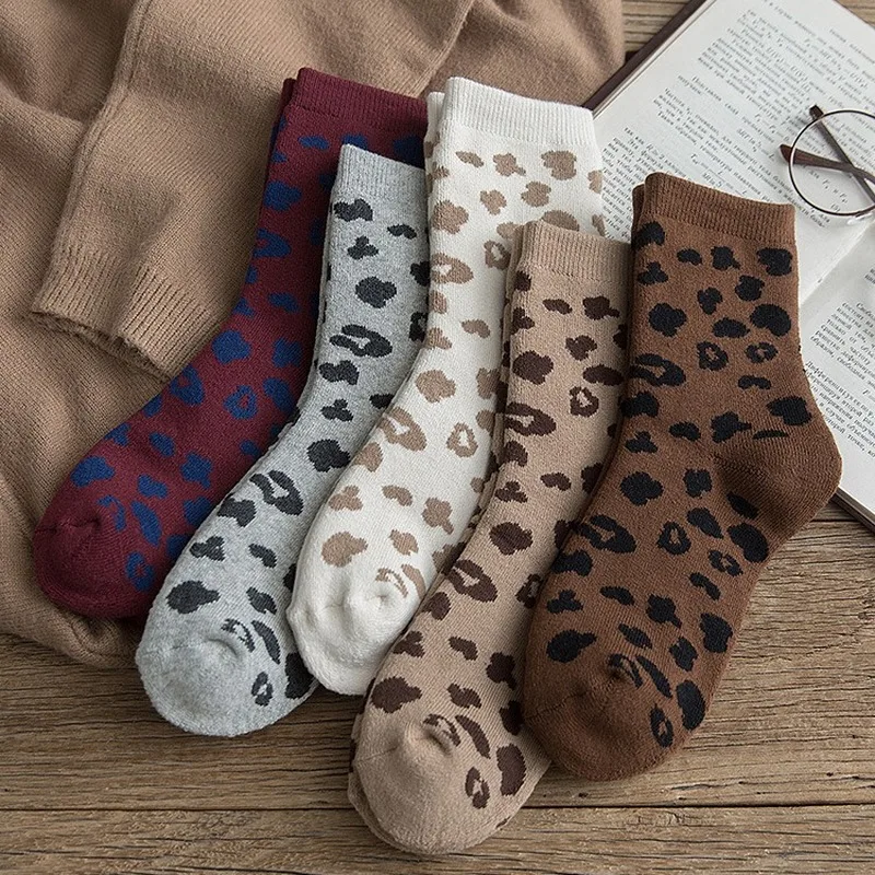 

Women Socks Cotton Terry Thick Winter Warm Sock Retro Cool Leopard Print Cotton Animal Girl Gift Funny Holiday Winter Kawaii Sox