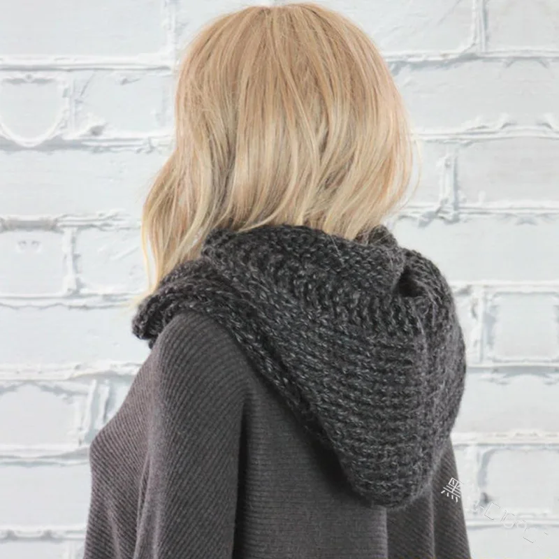 Solid Color Wool Hat Scarf Women Fashion Casual Knit Hooded Scarf Autumn Winter Warm Retro Scarf With Cap 6