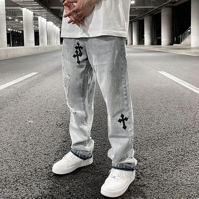 Men Jeans Patchwork Ripped Embroidered Holes Patches Design Slim Denim Pants  Pencil Jeans Hip Hop Baggy Streetwear - AliExpress