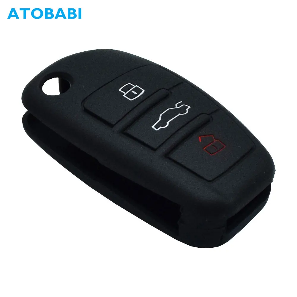 

Silicone Car Key Case For Audi A3 A4 A6 A8 TT Q7 3 Buttons Folding Remote Fob Protector Cover Black Keychain Bag Auto Accessory