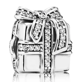 

New 925 Sterling Silver Bead Charm Sparkling Surprise Gift Box With Crystal Beads Fit Original Bracelet Bangle Diy Jewelry