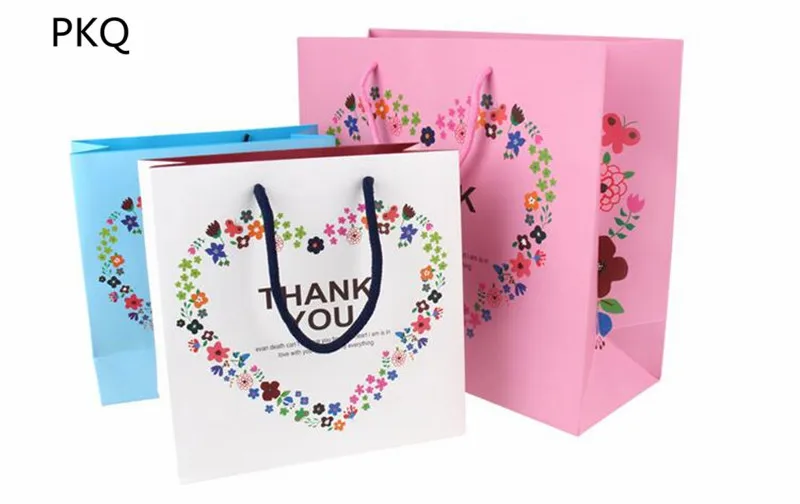 

14*7*15cm Thank you printed Present Bag For Clothes Books Packaging Handle Paper Bag Kraft Paper Gift Bag With Handles