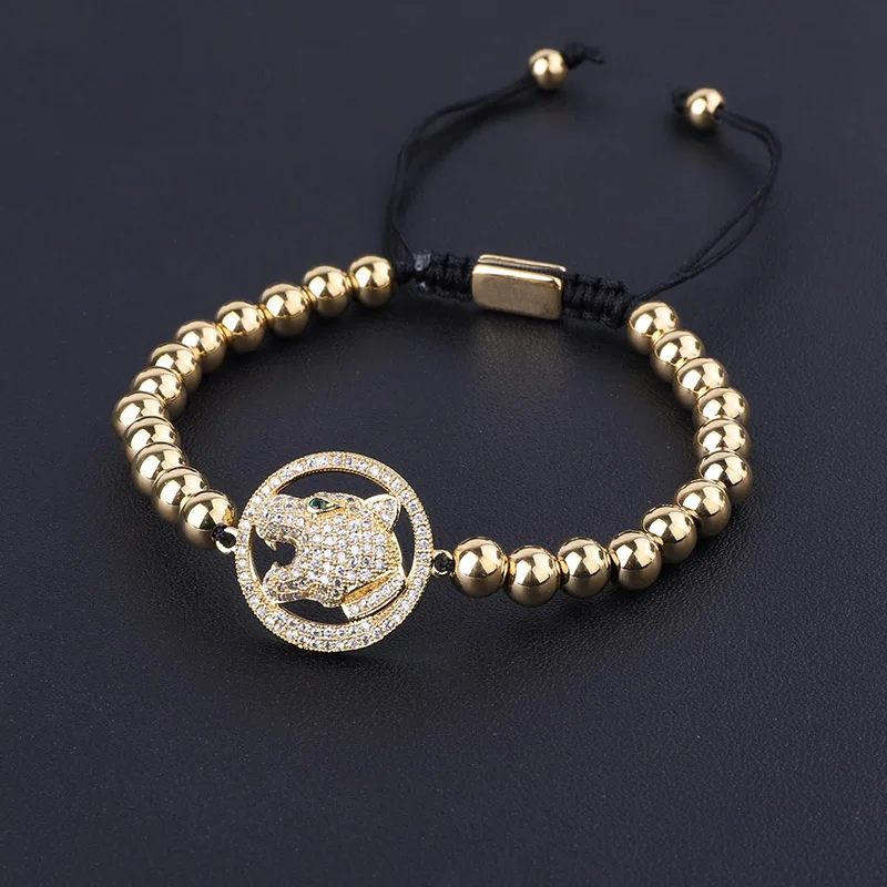 Classic Design Stainless Steel Beads CZ Pave Leopard Charm Handmade Macrame Friendship Bracelet Men Women - Image 3