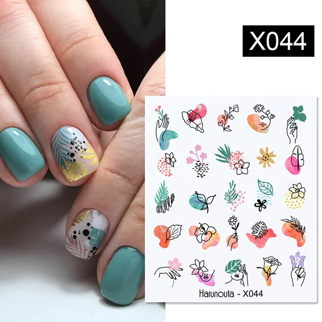 Harunouta Abstract Line Avocado Fruit Leopard Nail Water Sticker Decals Flower Leaves Slider Decoration For Autumn Nail Design X044