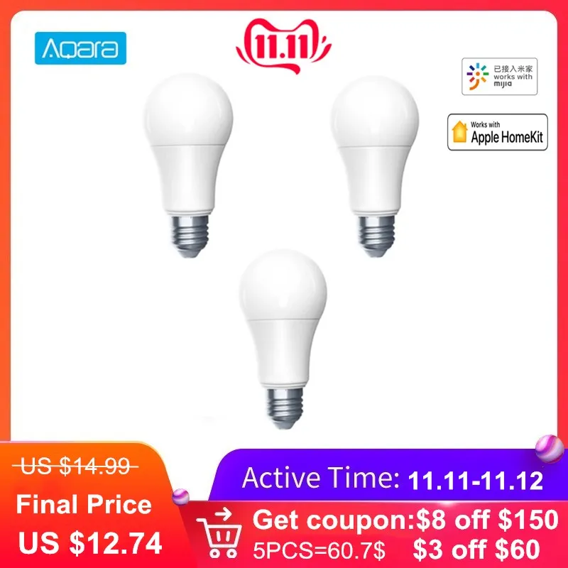 Billig Aqara LED Intelligente Birne 9W E27 LED Licht Zigbee Drahtlose Verbindung Smart Fernbedienung Mit Home Kit Und Mi hause APP