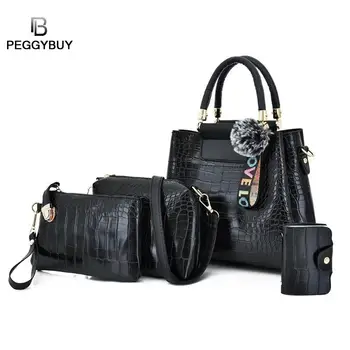 

4pcs/set Women Lady Leather Handbag Shoulder Bags Tote Purse Messenger Crocodile Leather Women Shoulder Crossbody Handbag Clutch