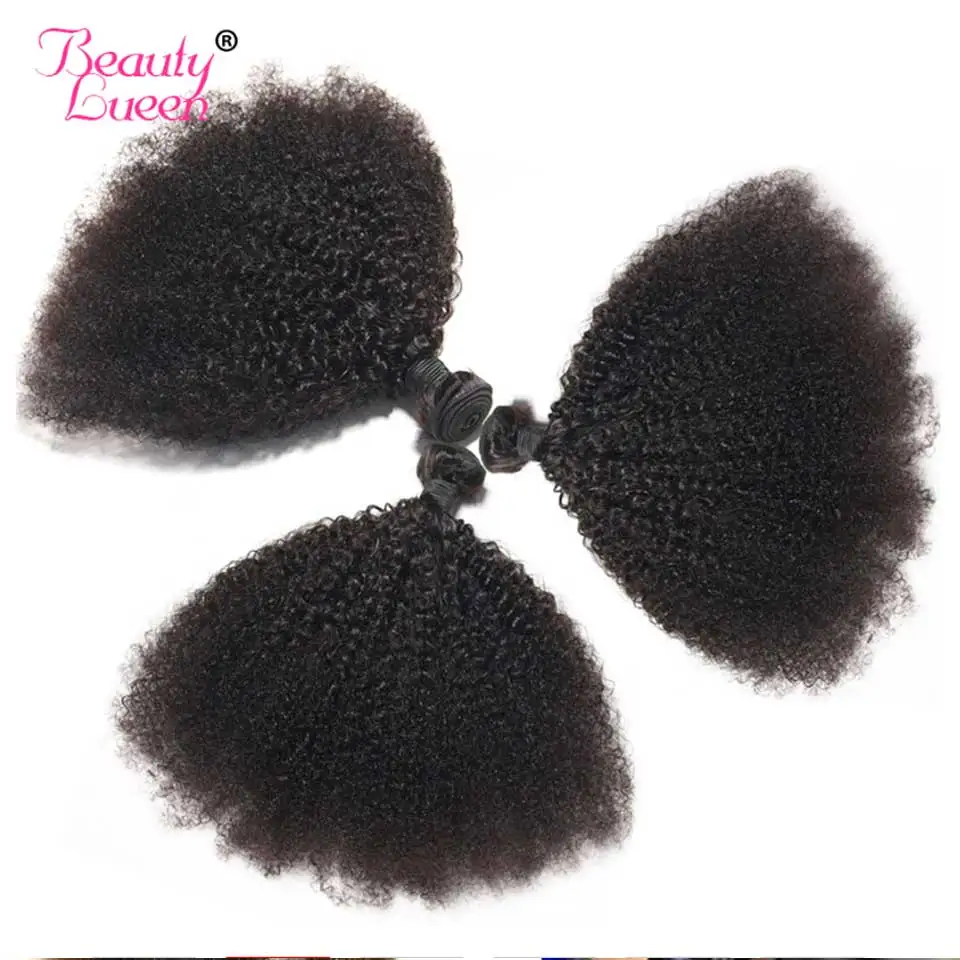  Afro Kinky Curly Weave Human Hair Bundles with Lace Closure 4x4 Free Part Non Remy Mongolian Hair W