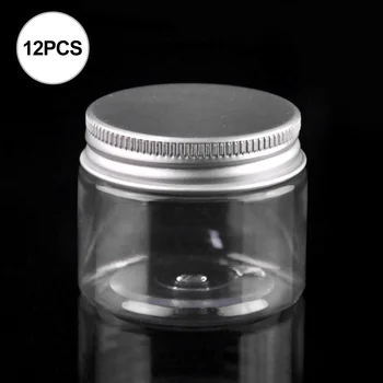 

12pcs Cosmetic Containers Empty Clear Plastic Wide Mouth Storage Bottle Jars with Aluminum Lids for Toiletry Makeup Cream 1.7oz