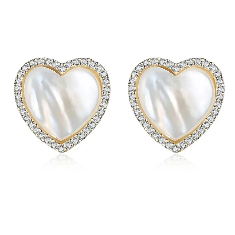 

Fenchen White Seashell Inlay Heart Shape 925 Sterling Silver Stud Earrings for Women Delicate Earrings Fine Jewelry Gift AE044