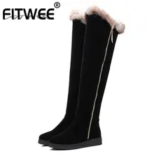 Облегающие Женские Сапоги выше колена на плоской подошве; женские высокие сапоги с Плюшевым Мехом; модная теплая зимняя женская обувь; размер 34-43